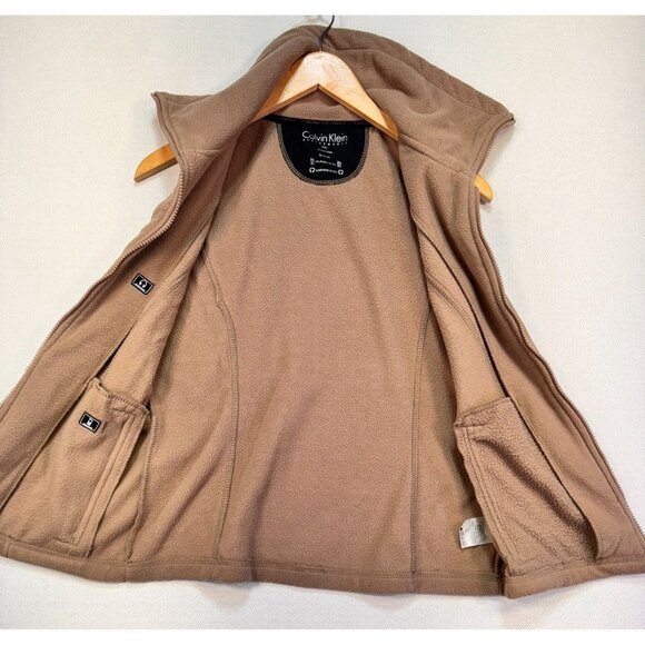Calvin Klein Performance Womens Fleece Vest Small Tan Zip-Up Pockets - Picture 5 of 10